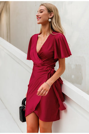 Red Ruffle Wrap Dress with Sash ...